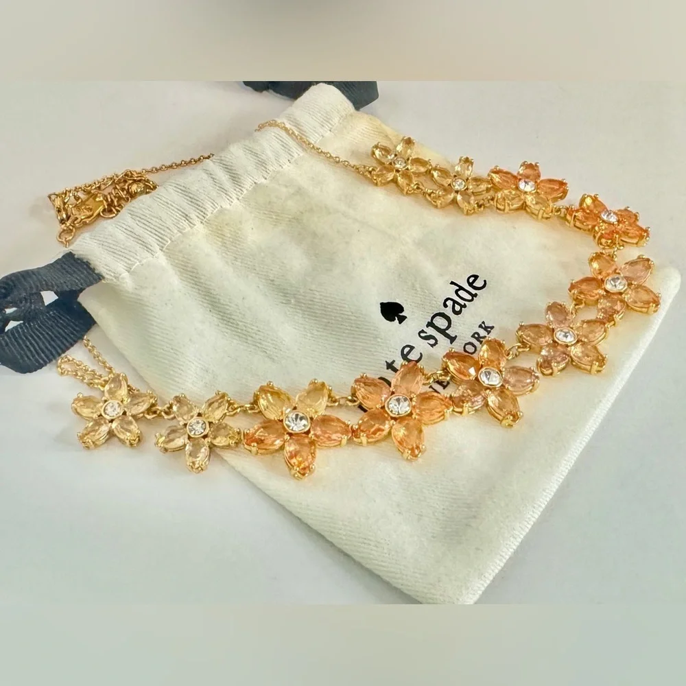 Kate Spade New York Gold-Plated Peachy Floral Crystal Necklace (15-18”)